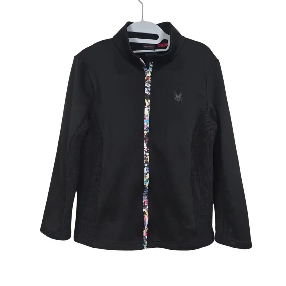 Girl's Spyder Black Full Zip Athletic Jacket | Size XL (18)